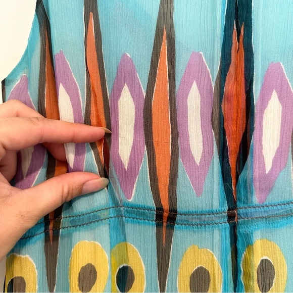 Tory Burch Silk Colorful Dress Ikat Peacock Pleated Sleeveless Midi Luxury Prep - Picture 7 of 7